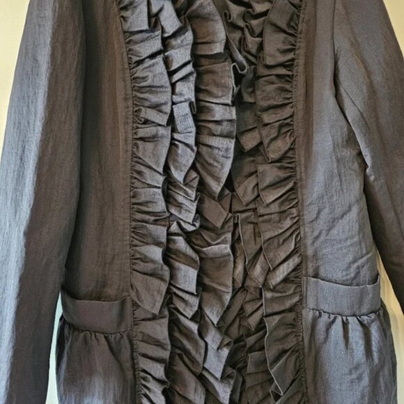 Samuel Dong Women’s Large Jacket Black Ruffle Full Zip Cotton Nylon Blend. - Picture 6 of 7